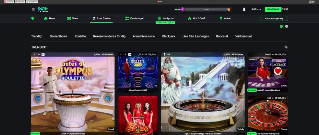Swift Casinos live casino.