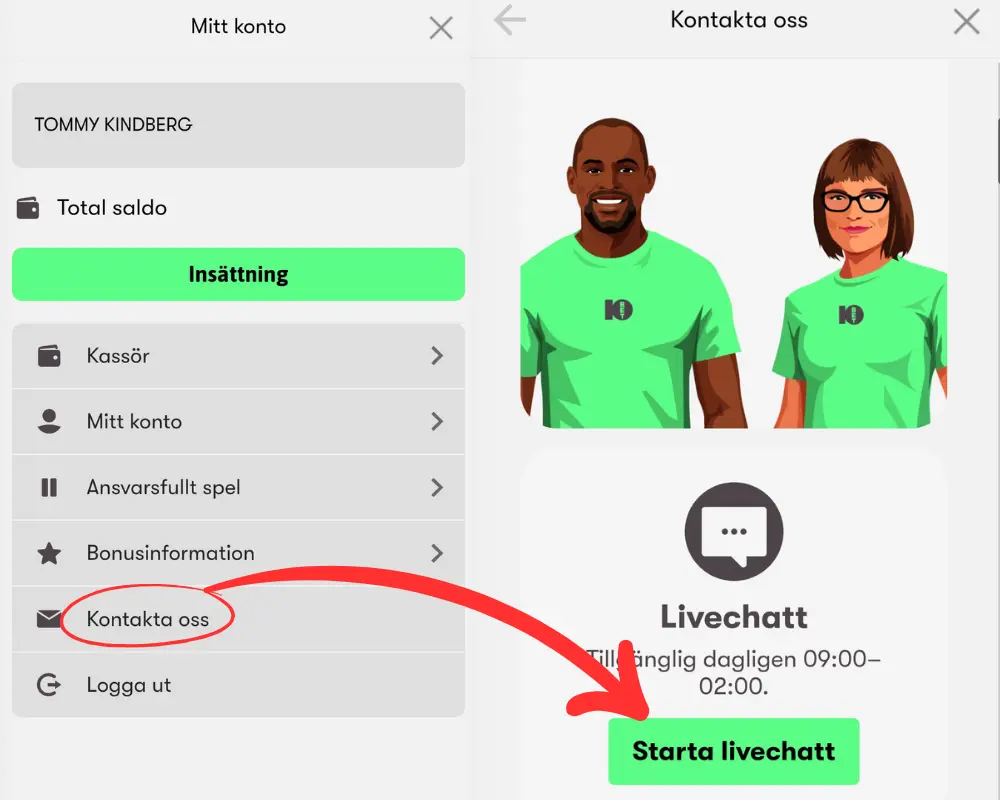 Vart du hittar livechatten hos 10bet.