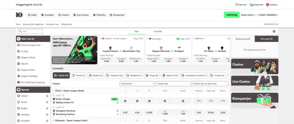 Odds och betting hos 10bet.