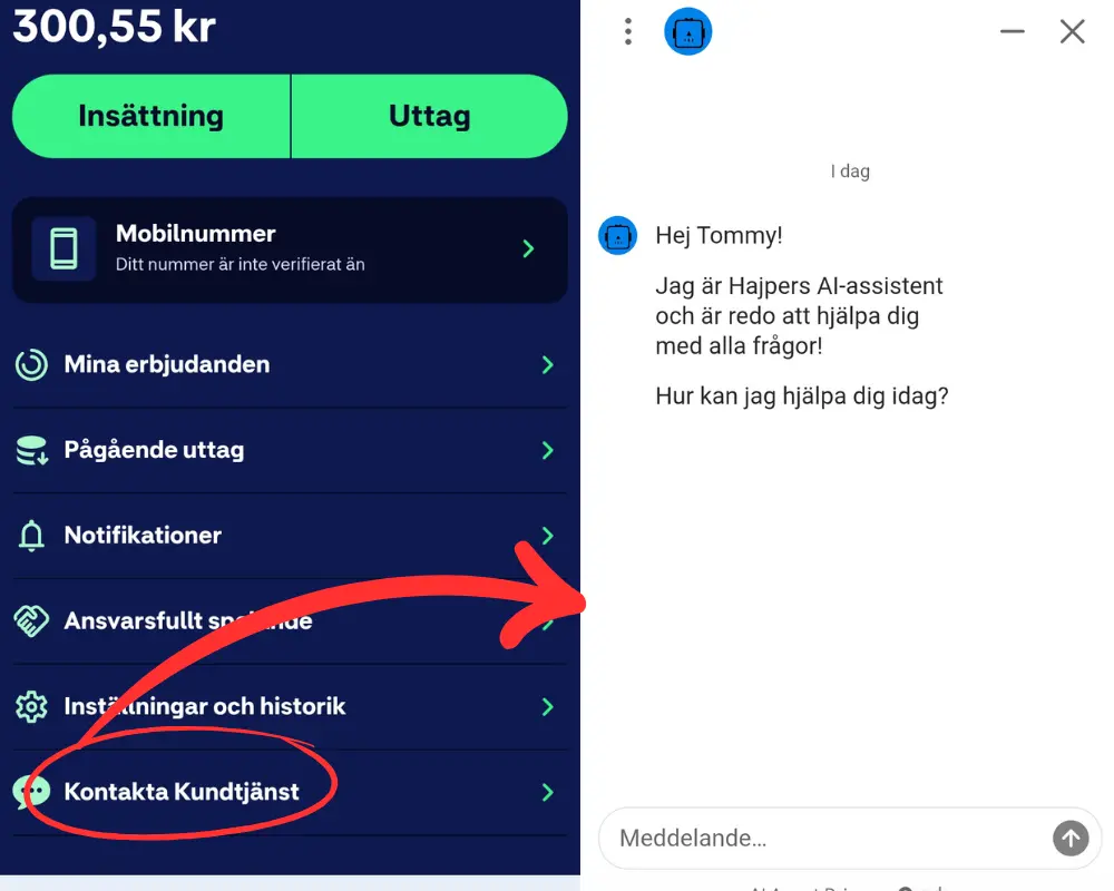 Hur du kontaktar Hajpers kundtjänst.