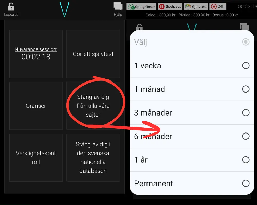 Självavstängning hos Voodoo Dreams