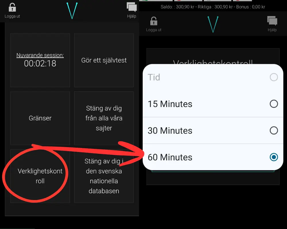 Inställningar för verklighetskontroll.
