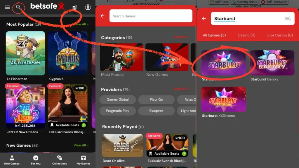 Söka efter spel hos Betsafe