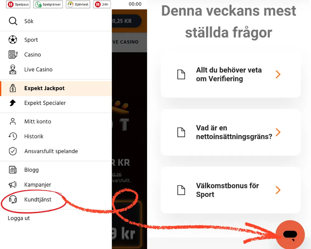Hur du hittar Expekts kundtjänst och hjälpcenter.