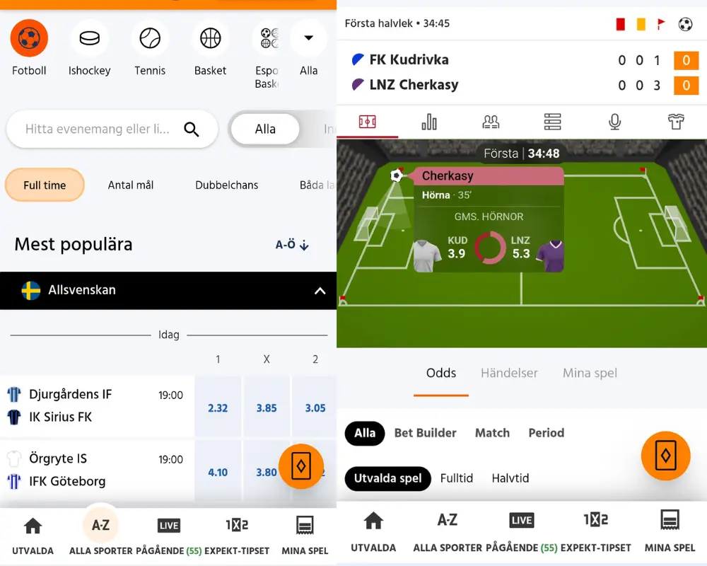 Expekts sportsbook med odds och betting.