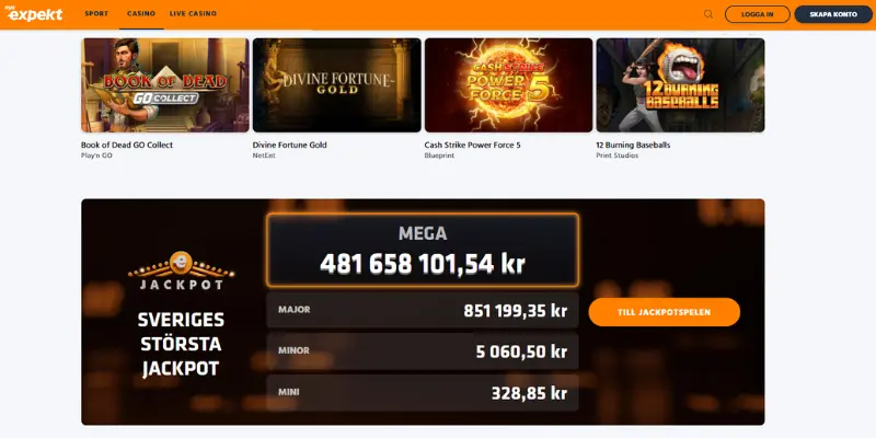 Casinosidan hos Expekt.
