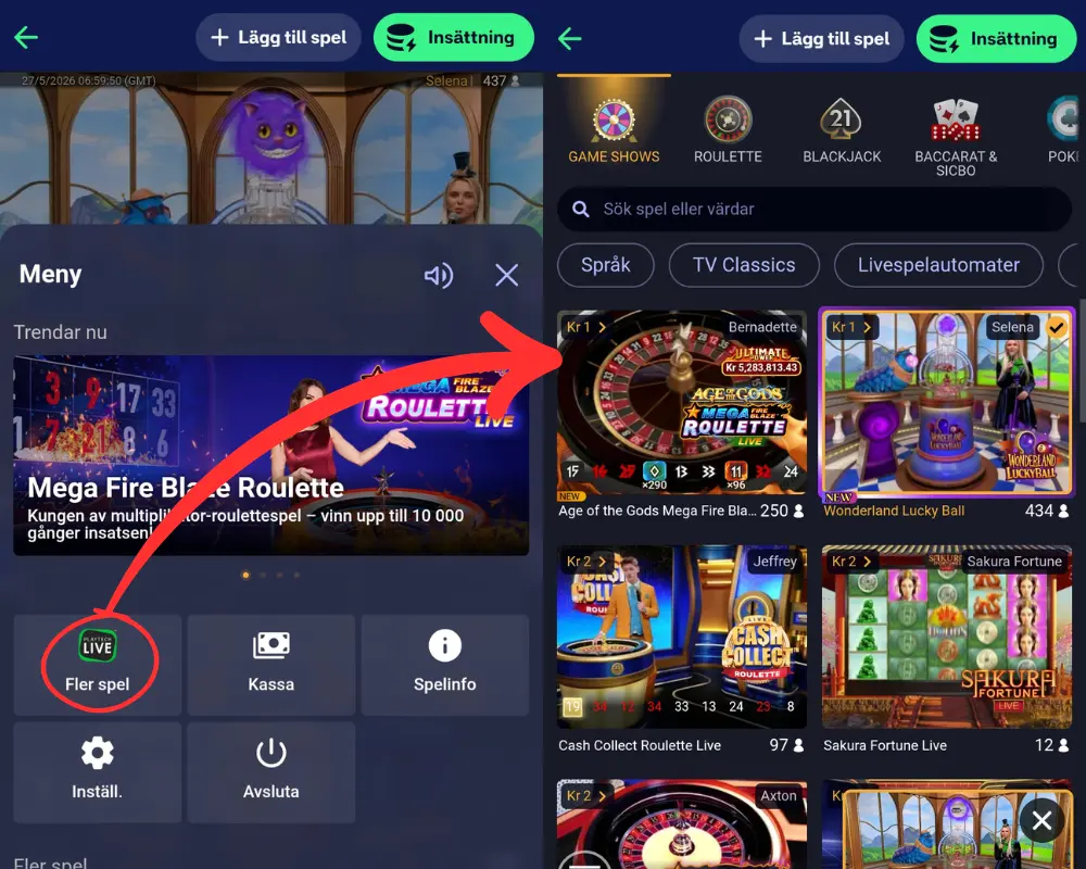 Hur du använder Playtechs live lobby.