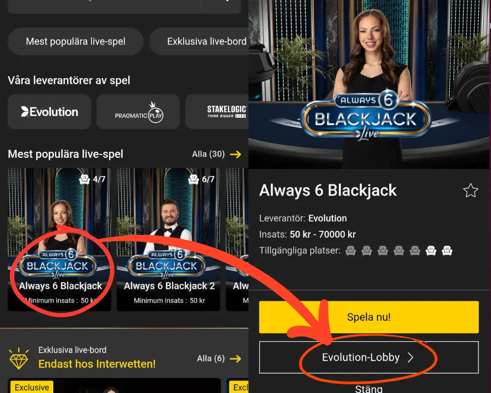 Interwettens live casino och spellobby