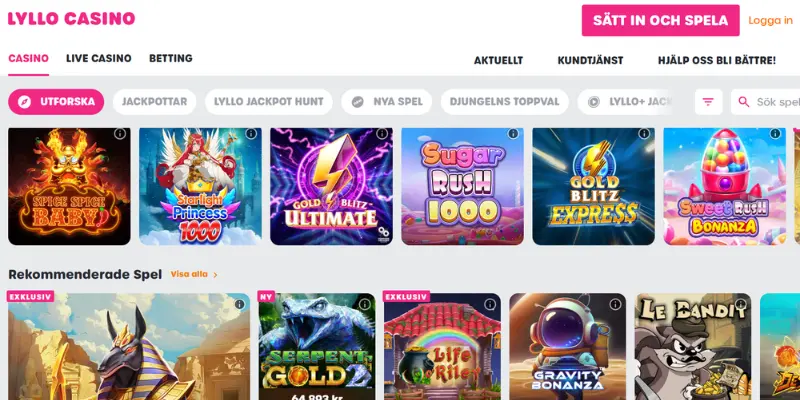 Casinolobbyn hos Lyllo Casino.