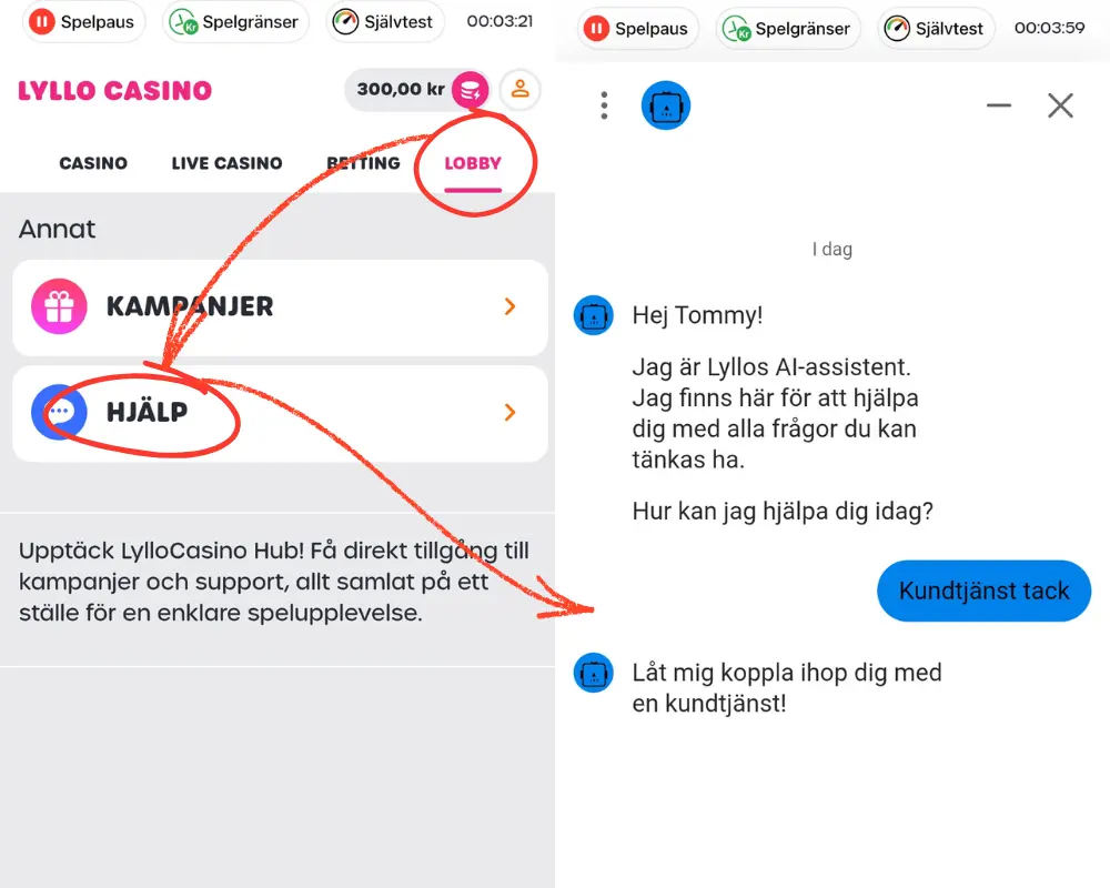 Kundtjänst hos Lyllo Casino