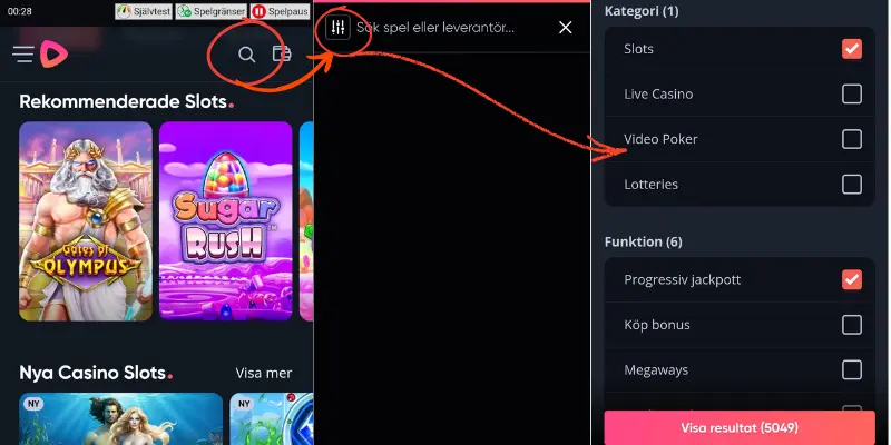 Hur du söker efter och filtrerar spel hos Speedy Casino