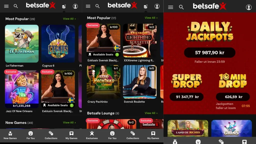 Betsafes casino, live casino och dagliga jackpottar