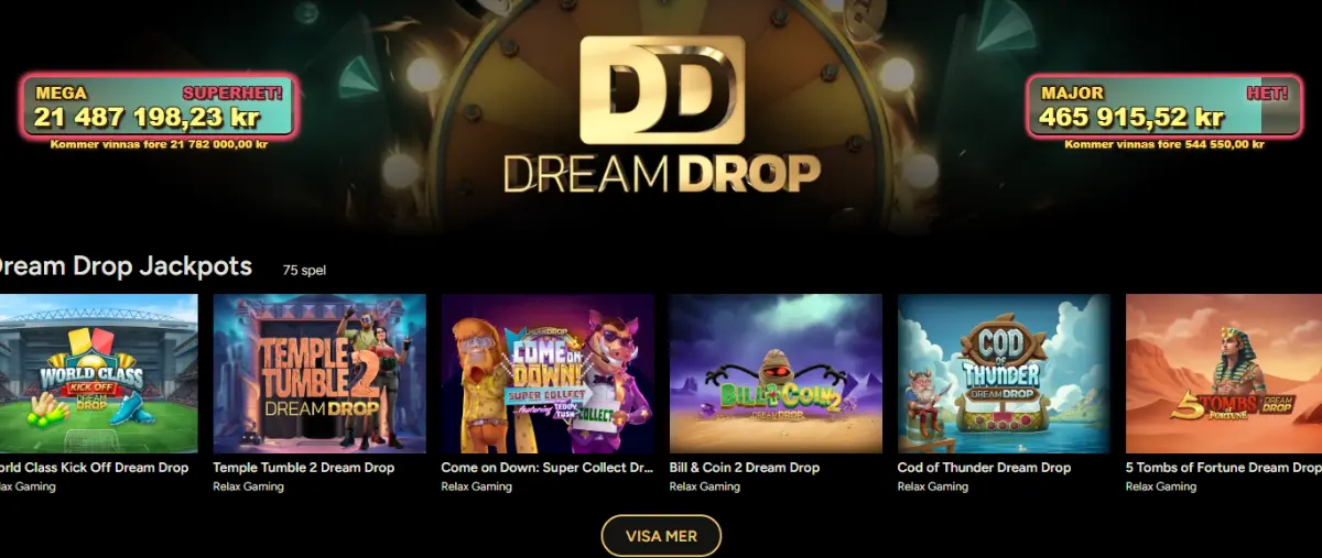 Dream Drop jackpot hos Storspelare.