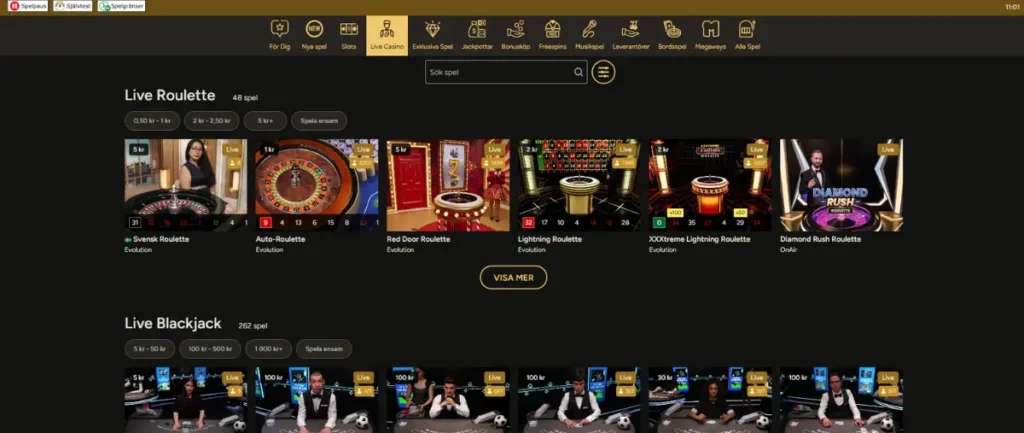 Live casinot hos Storspelare