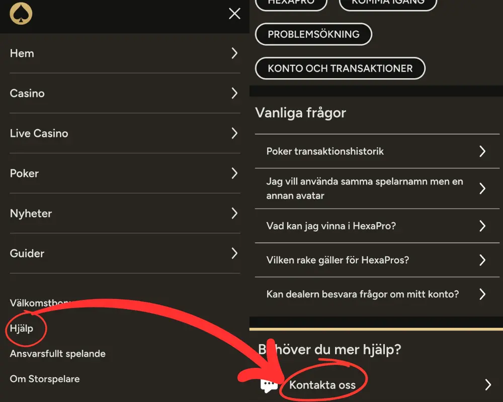 Hur du hittar hjälpcentret och kundtjänsten hos Storspelare.