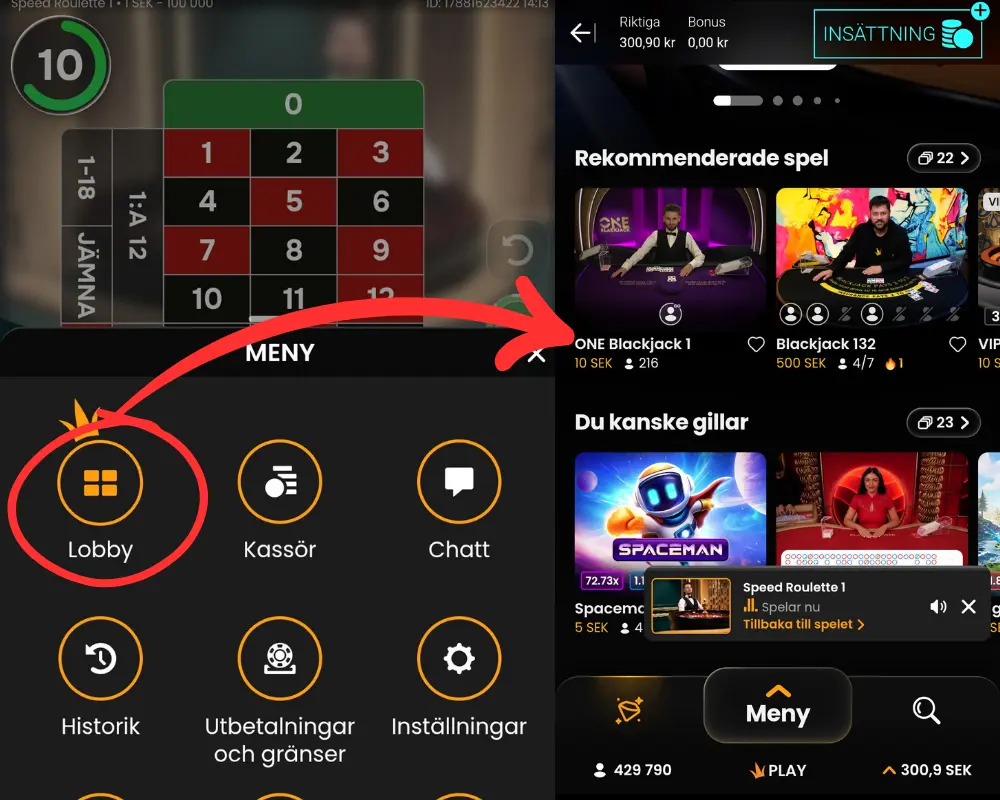 Här går vi från ett av Pragmatic Plays roulettespel till Pragmatic Plays live lobby.