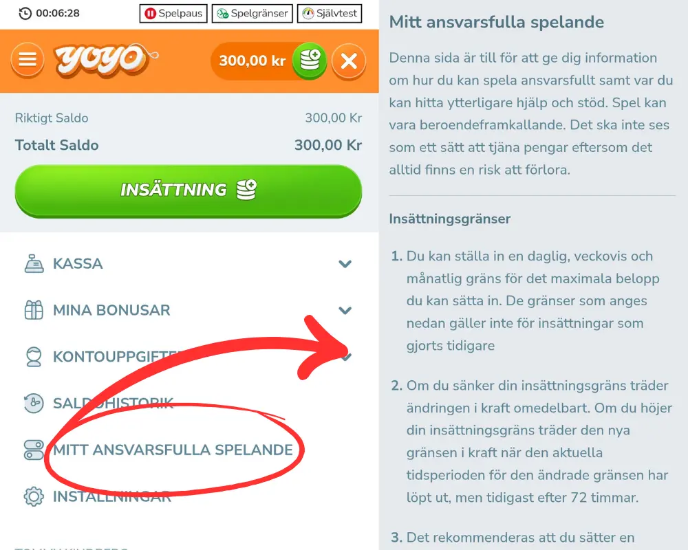 Information om ansvarsfullt spelande hos YoYo Casino.