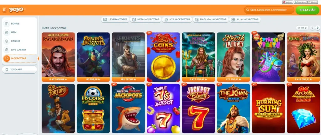 Alla jackpotspel hos YoYo Casino.