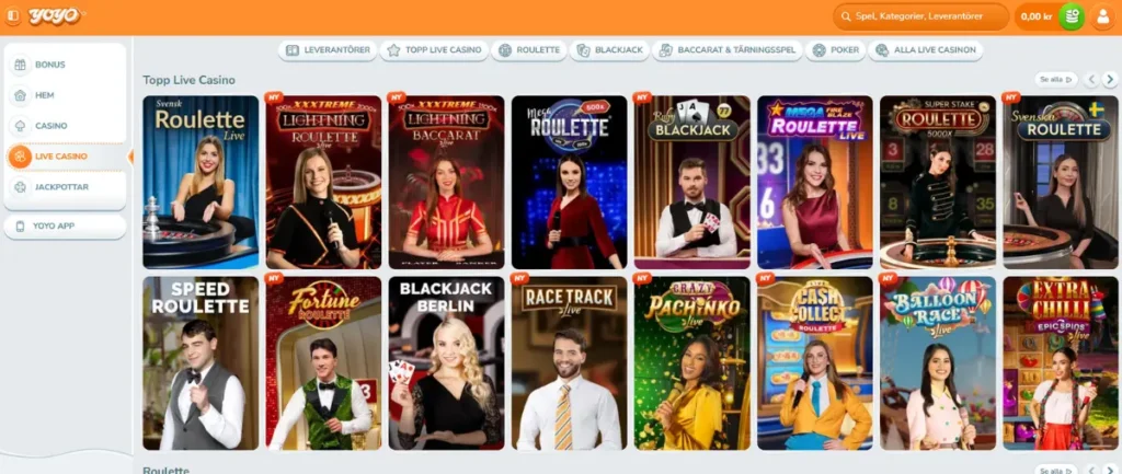 Live casinot hos YoYo Casino.