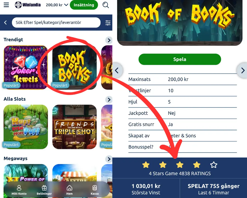 Här öppnar vi och sätter betyg på Book of Books how Winlandia