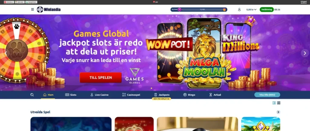 Förstasidan hos Winlandia.