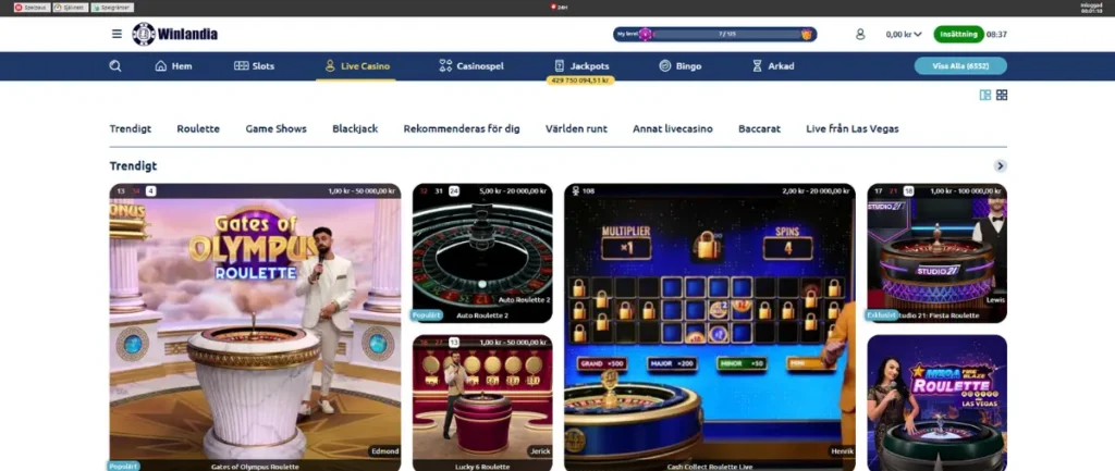 Winlandias live casino.
