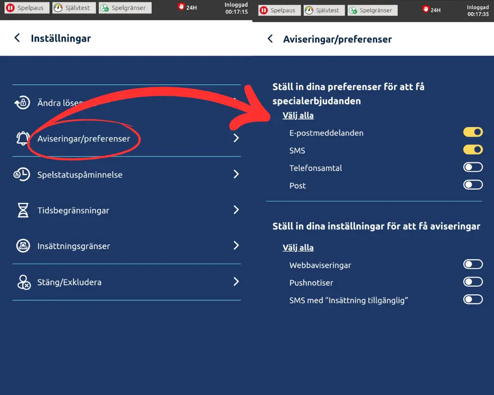Inställningar för reklam och meddelanden från Winlandia.