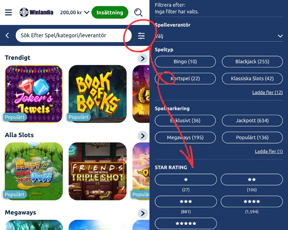 Sökfilter hos Winlandia