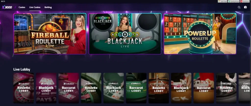 Live casinot hos X3000