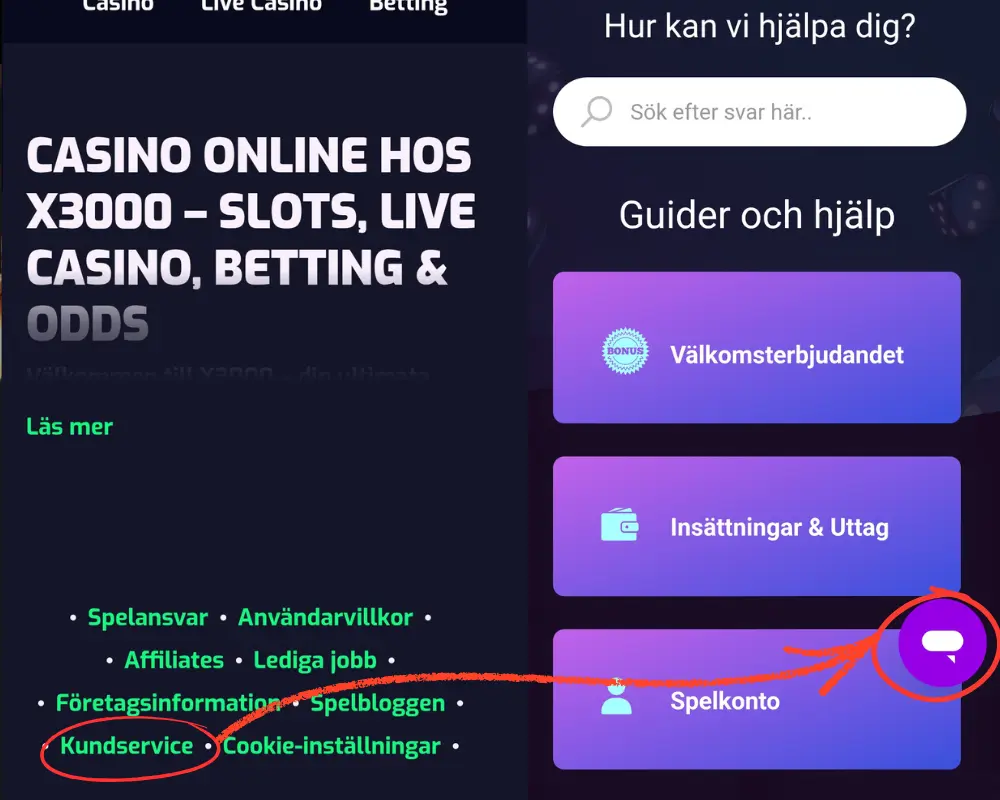 X3000 kundservice: livechatt och FAQ