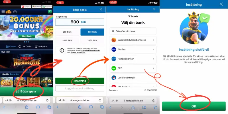 Vår första insättning och registrering hos Kungaslottet.