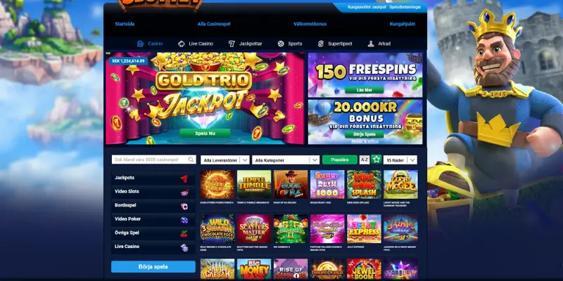 Kungaslottets förstasida och casinolobby