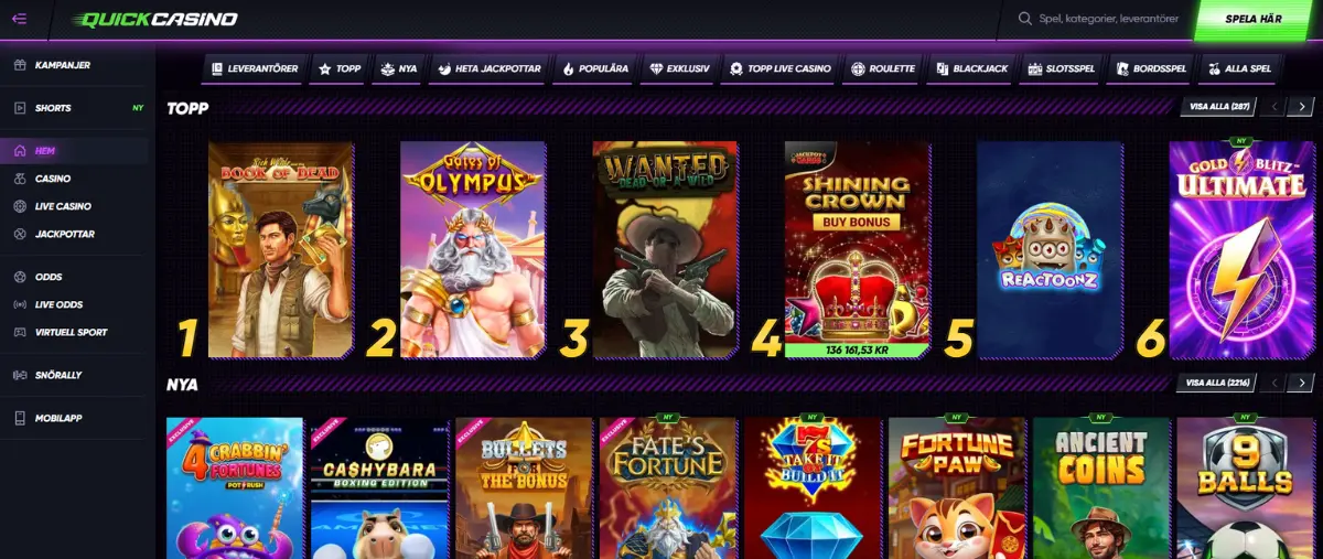 Spelutbudet hos Quick Casino