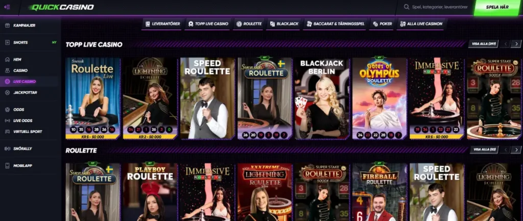 Live casinot hos Quick Casino