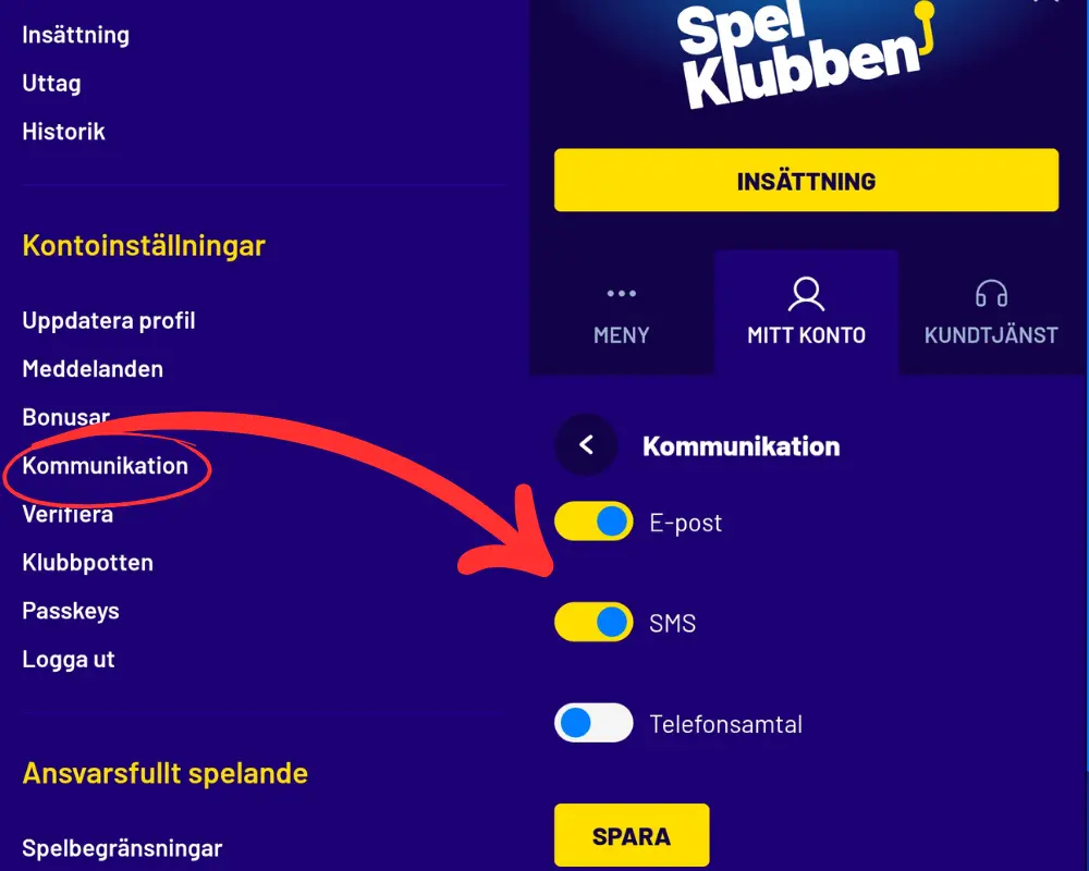 Inställningar för spelreklam från Spelklubben.