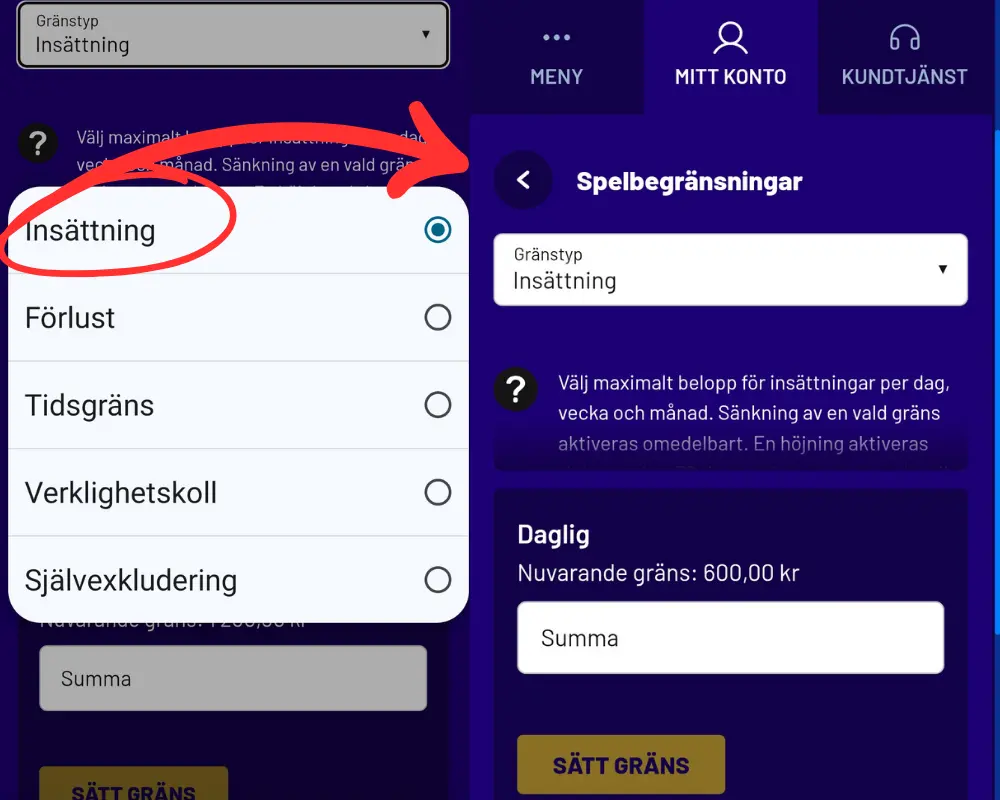 Insättningsgränser hos Spelklubben.