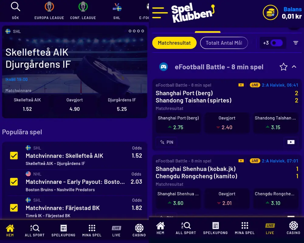 Odds på fotboll hos Spelklubben.