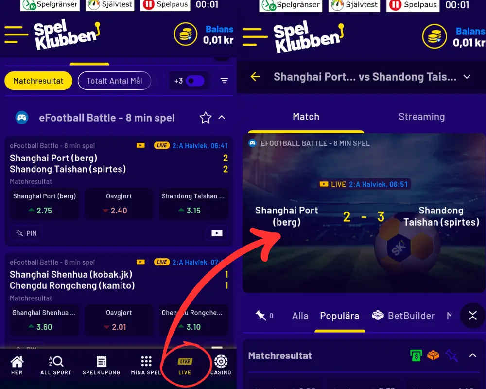 Live betting och streaming hos Spelklubben.