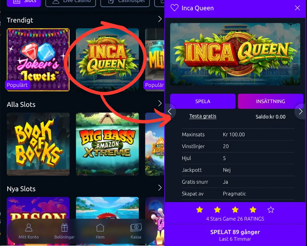Slots och ratings hos Luna Casino