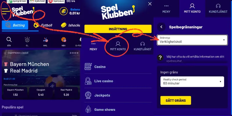 Hur du hittar spelbegränsningar hos Spelklubben.