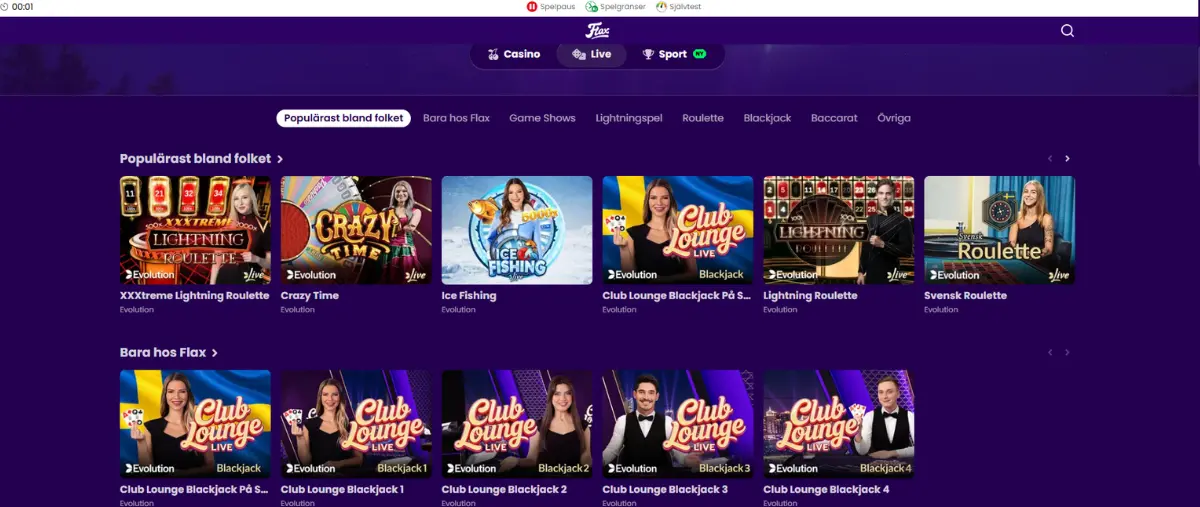 Flax Live Casino.