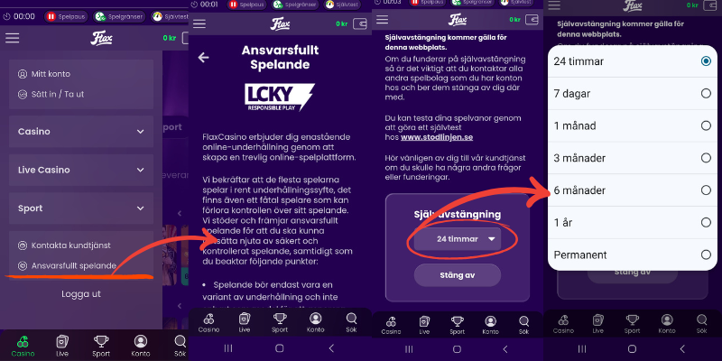 Flax Casino ansvarsfullt spelande och sjävavstängning