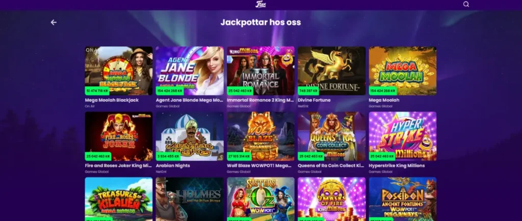 Jackpottcasinot hos Flax Casino.