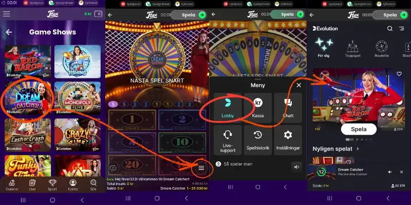 Hur man hittar alla Evolutions livespel hos Flax Casino.