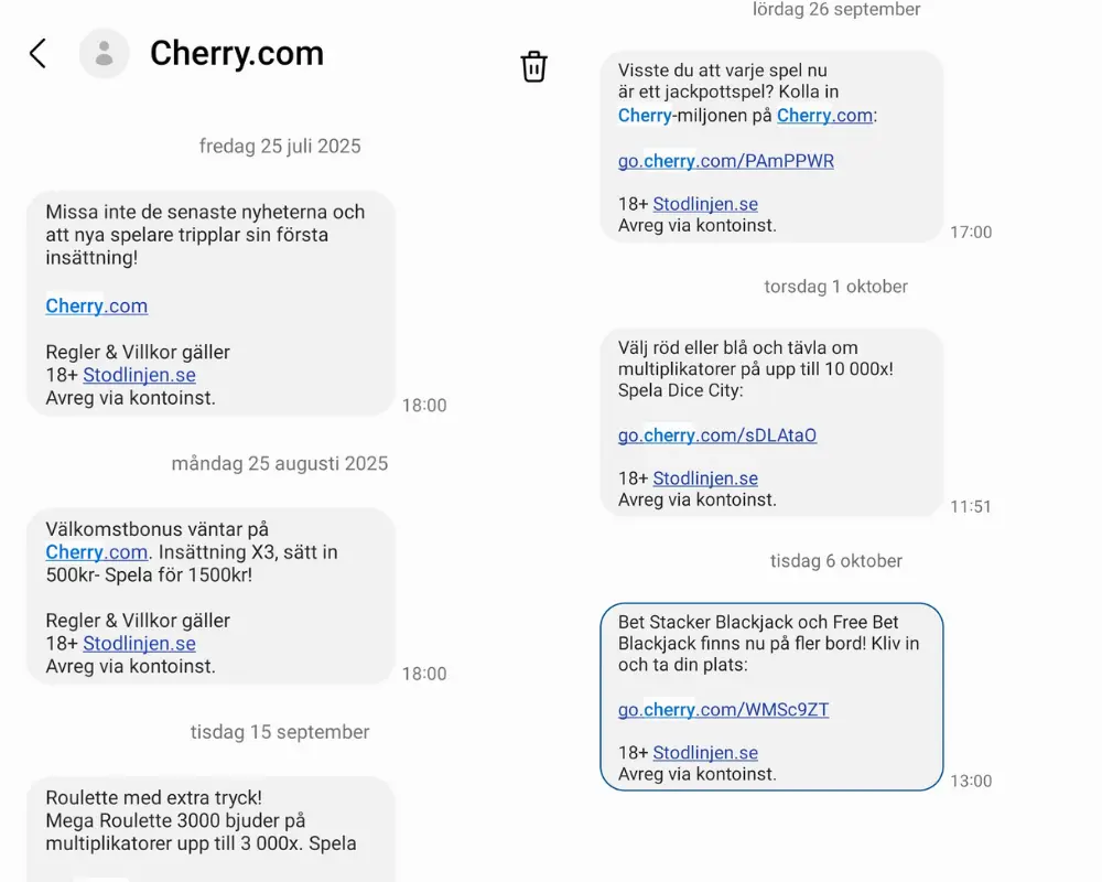 Reklammeddelanden via SMS från Cherry.