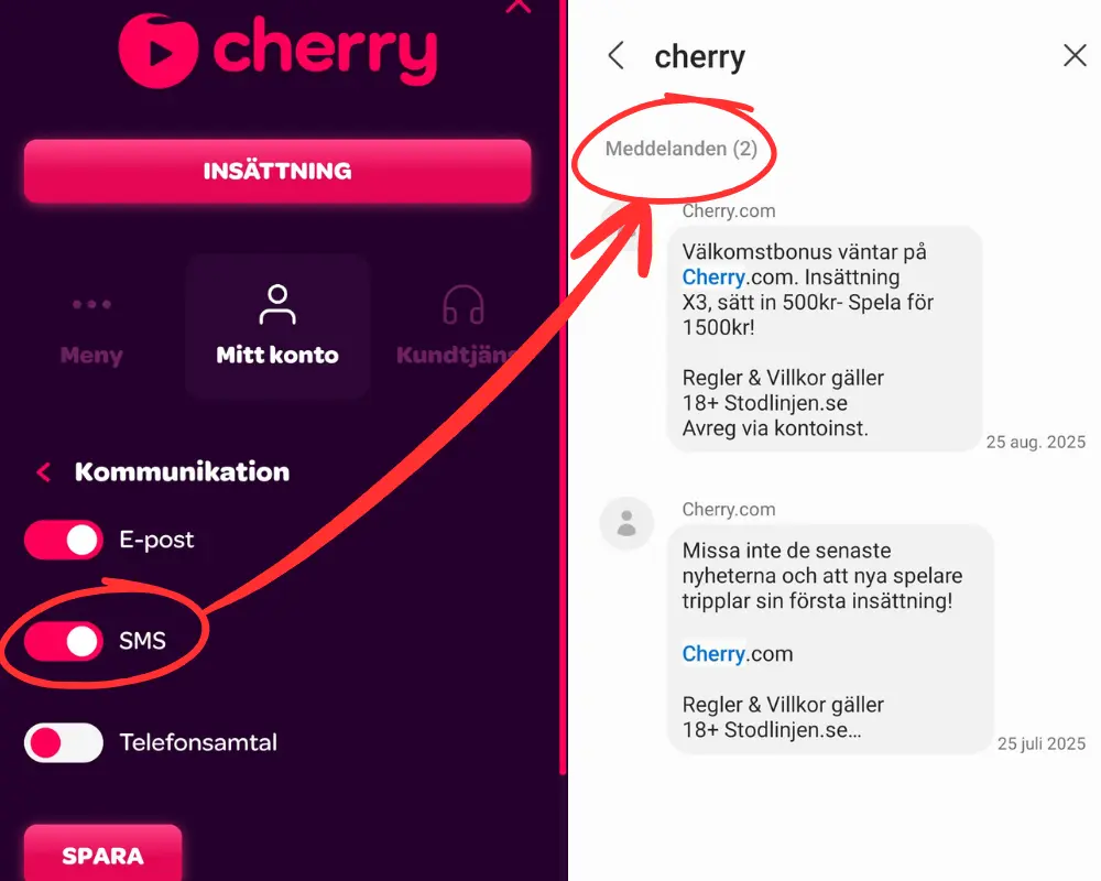 Reklammeddelanden via SMS från Cherry.