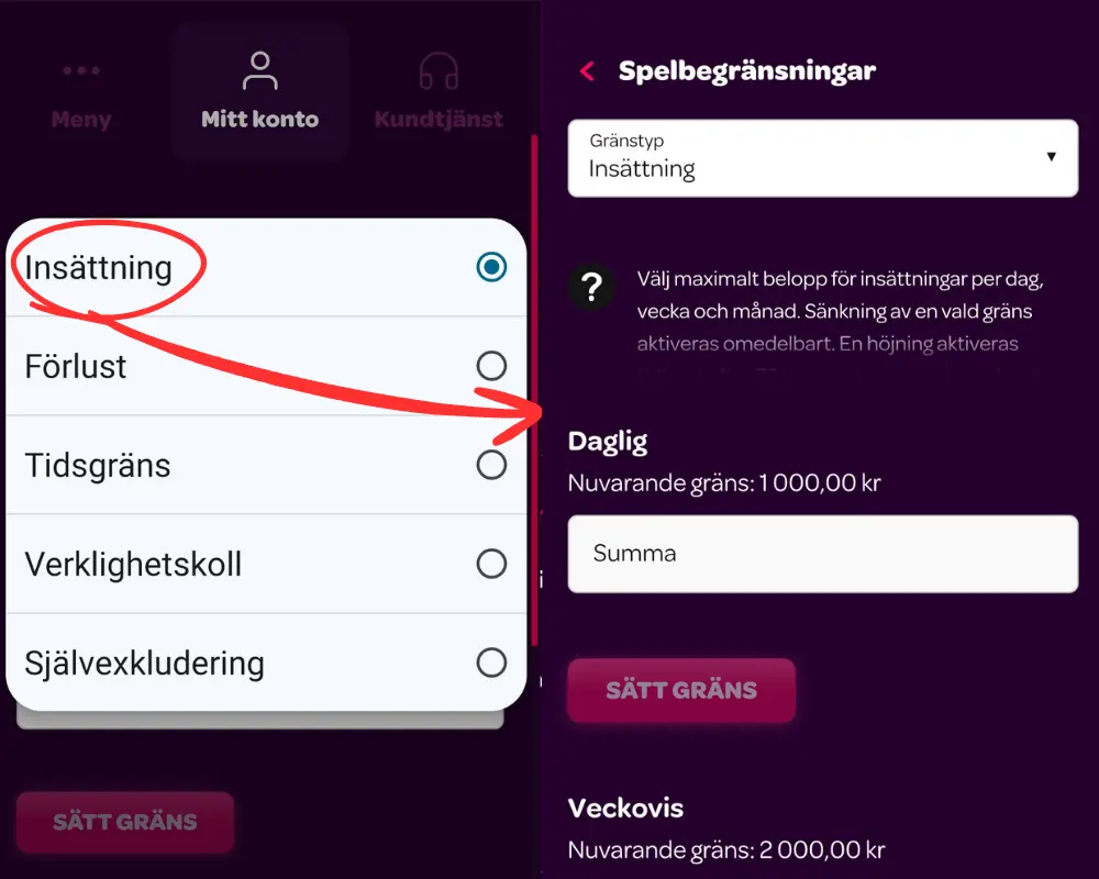 Insättningsgränser hos Cherry.