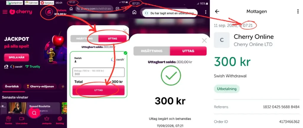 Ett uttag via Swish från Cherry (2026)