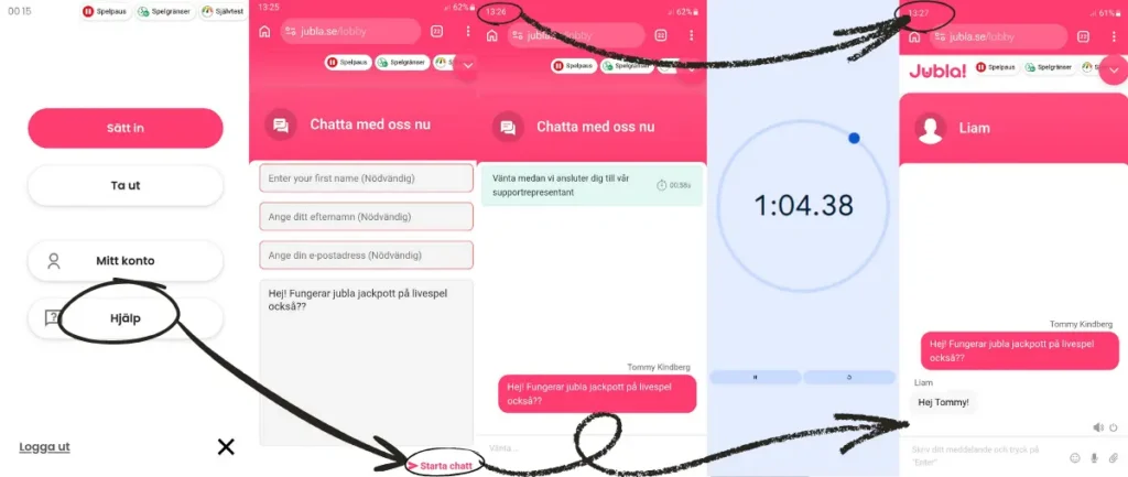 Här är ett av våra tester av livechatten hos Jubla (2026).