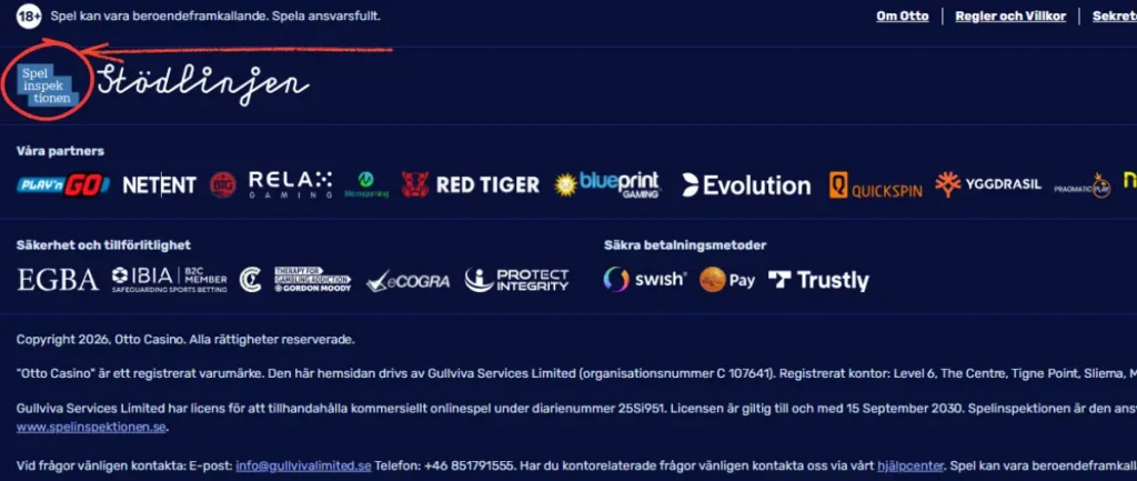 Spelinspektionens logotyp hos Otto Casino
